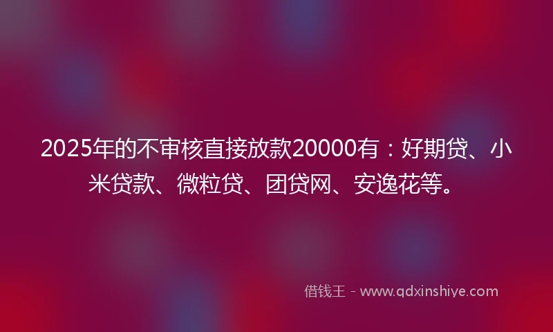 2025年的不审核直接放款20000有：好期贷、小米贷款、微粒贷、团贷网、安逸花等。