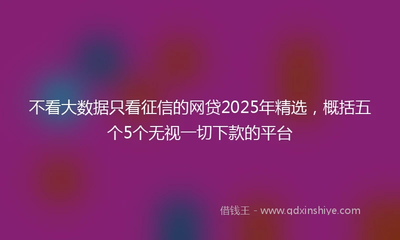 不看大数据只看征信的网贷2025年精选，概括五个5个无视一切下款的平台