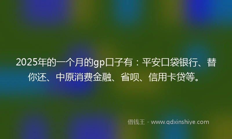2025年的一个月的gp口子有：平安口袋银行、替你还、中原消费金融、省呗、信用卡贷等。