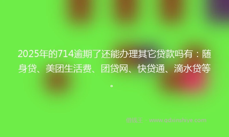 2025年的714逾期了还能办理其它贷款吗有：随身贷、美团生活费、团贷网、快贷通、滴水贷等。