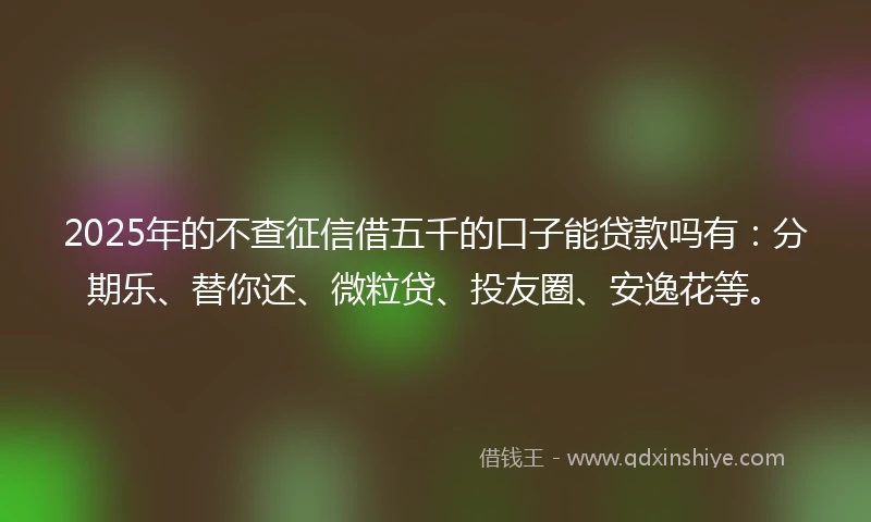 2025年的不查征信借五千的口子能贷款吗有：分期乐、替你还、微粒贷、投友圈、安逸花等。