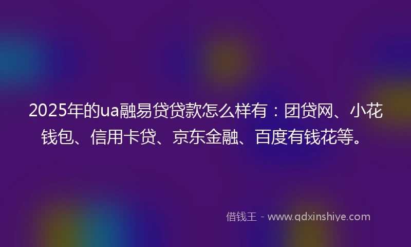 2025年的ua融易贷贷款怎么样有：团贷网、小花钱包、信用卡贷、京东金融、百度有钱花等。