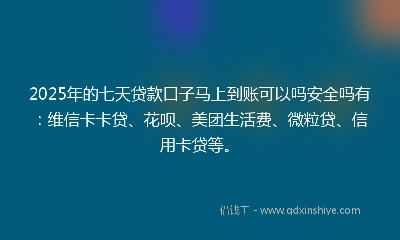 2025年的七天贷款口子马上到账可以吗安全吗有：维信卡卡贷、花呗、美团生活费、微粒贷、信用卡贷等。