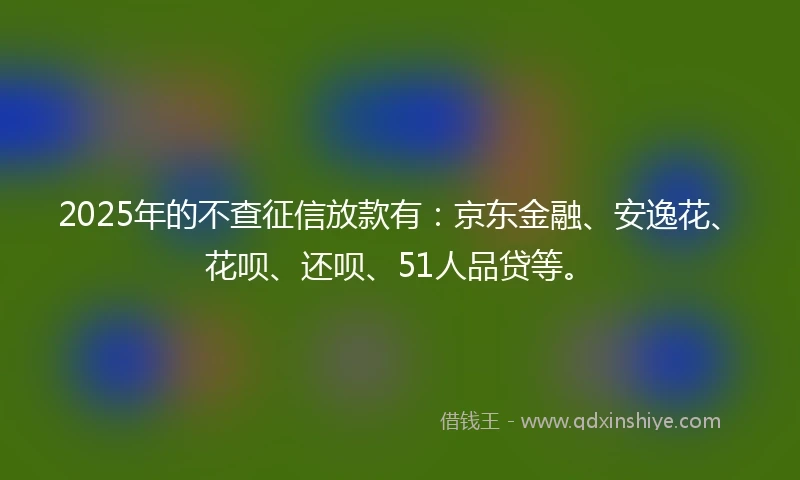 2025年的不查征信放款有：京东金融、安逸花、花呗、还呗、51人品贷等。