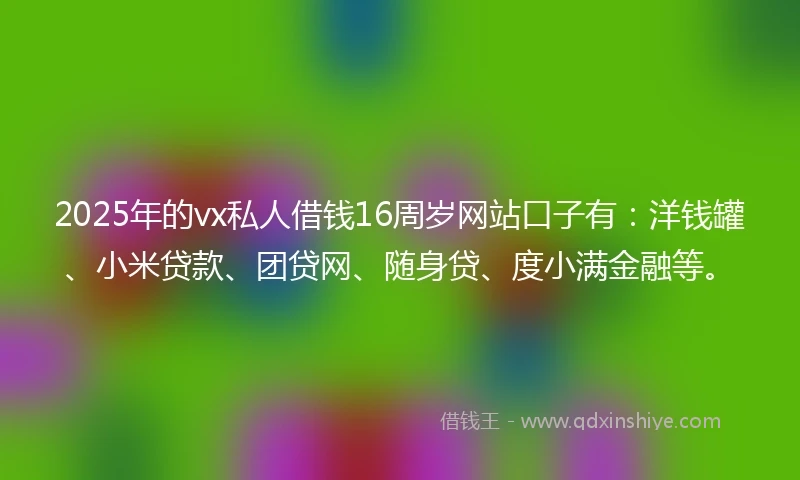 2025年的vx私人借钱16周岁网站口子有：洋钱罐、小米贷款、团贷网、随身贷、度小满金融等。