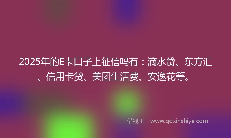 2025年的E卡口子上征信吗有：滴水贷、东方汇、信用卡贷、美团生活费、安逸花等。