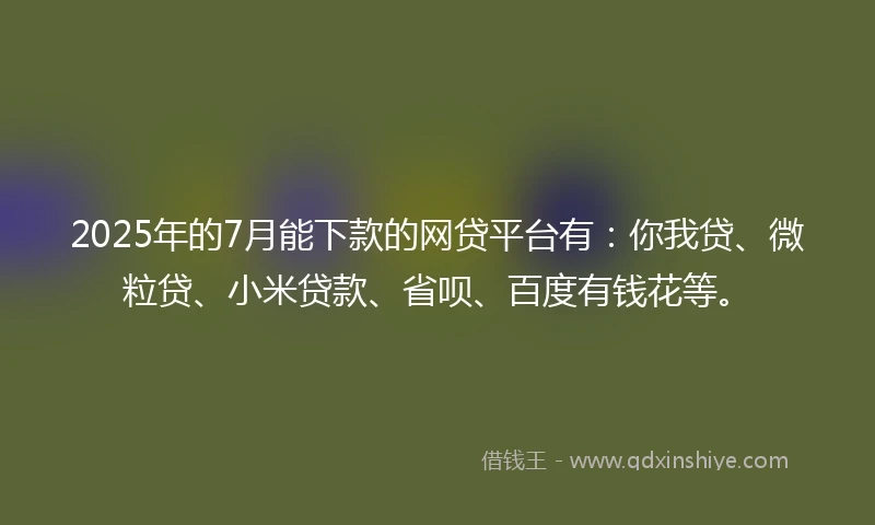 2025年的7月能下款的网贷平台有：你我贷、微粒贷、小米贷款、省呗、百度有钱花等。