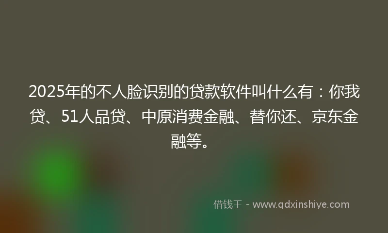 2025年的不人脸识别的贷款软件叫什么有:你我贷、51人品贷、中原消费金融、替你还、京东金融等。