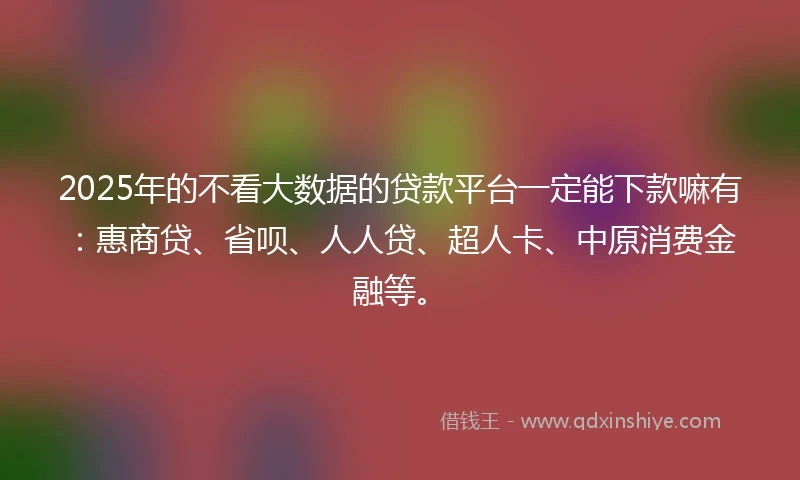 2025年的不看大数据的贷款平台一定能下款嘛有：惠商贷、省呗、人人贷、超人卡、中原消费金融等。