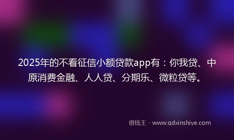 2025年的不看征信小额贷款app有：你我贷、中原消费金融、人人贷、分期乐、微粒贷等。