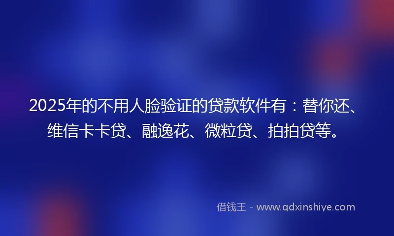2025年的不用人脸验证的贷款软件有：替你还、维信卡卡贷、融逸花、微粒贷、拍拍贷等。