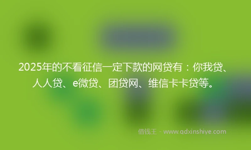 2025年的不看征信一定下款的网贷有：你我贷、人人贷、e微贷、团贷网、维信卡卡贷等。