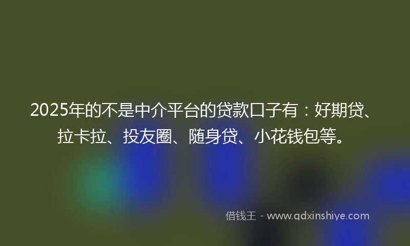2025年的不是中介平台的贷款口子有：好期贷、拉卡拉、投友圈、随身贷、小花钱包等。