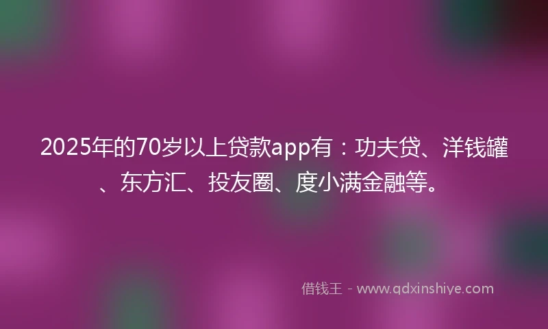 2025年的70岁以上贷款app有：功夫贷、洋钱罐、东方汇、投友圈、度小满金融等。