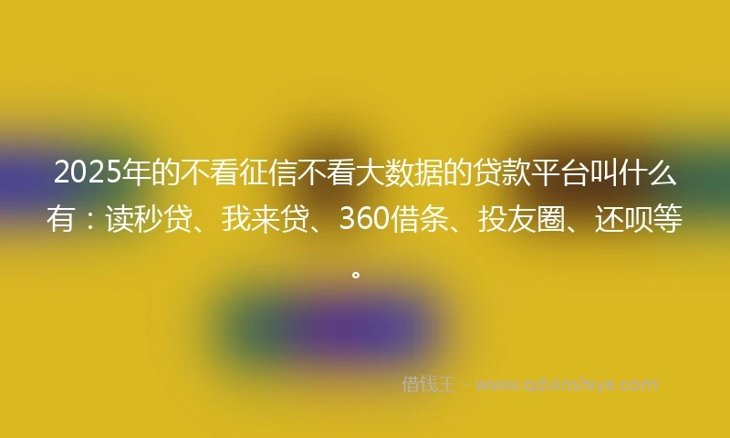 2025年的不看征信不看大数据的贷款平台叫什么有：读秒贷、我来贷、360借条、投友圈、还呗等。
