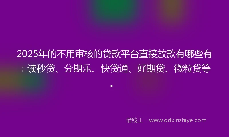 2025年的不用审核的贷款平台直接放款有哪些有：读秒贷、分期乐、快贷通、好期贷、微粒贷等。