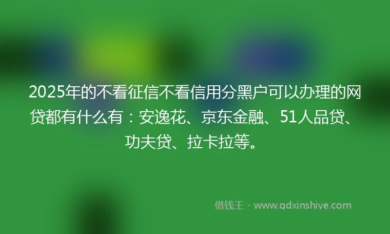 2025年的不看征信不看信用分黑户可以办理的网贷都有什么有：安逸花、京东金融、51人品贷、功夫贷、拉卡拉等。