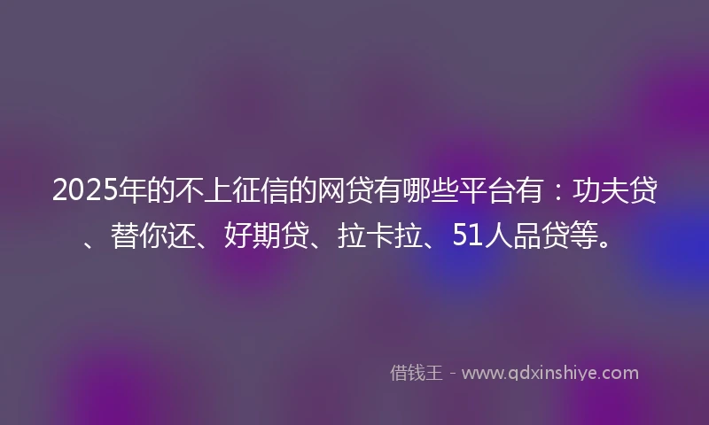 2025年的不上征信的网贷有哪些平台有：功夫贷、替你还、好期贷、拉卡拉、51人品贷等。