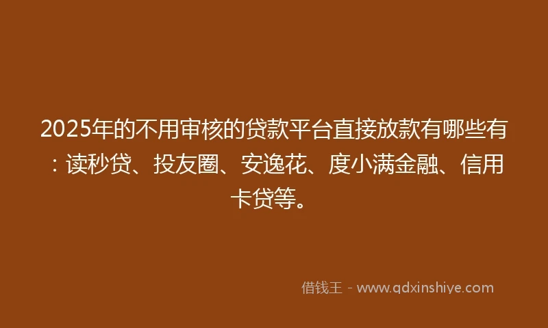 2025年的不用审核的贷款平台直接放款有哪些有：读秒贷、投友圈、安逸花、度小满金融、信用卡贷等。