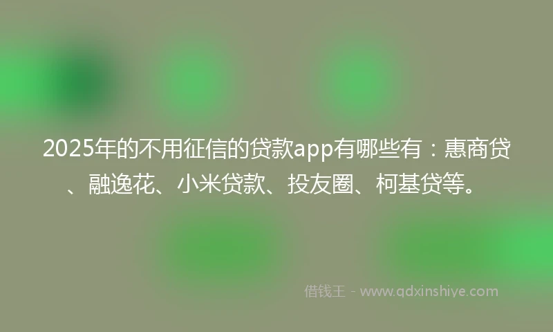 2025年的不用征信的贷款app有哪些有：惠商贷、融逸花、小米贷款、投友圈、柯基贷等。