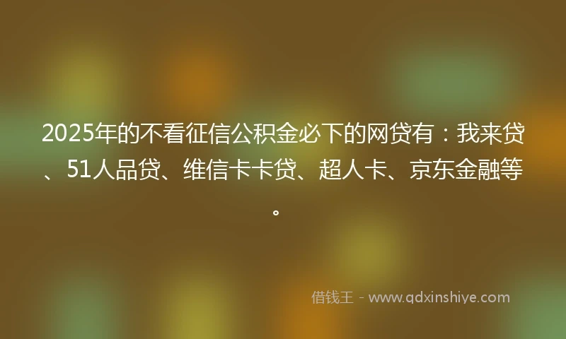 2025年的不看征信公积金必下的网贷有：我来贷、51人品贷、维信卡卡贷、超人卡、京东金融等。