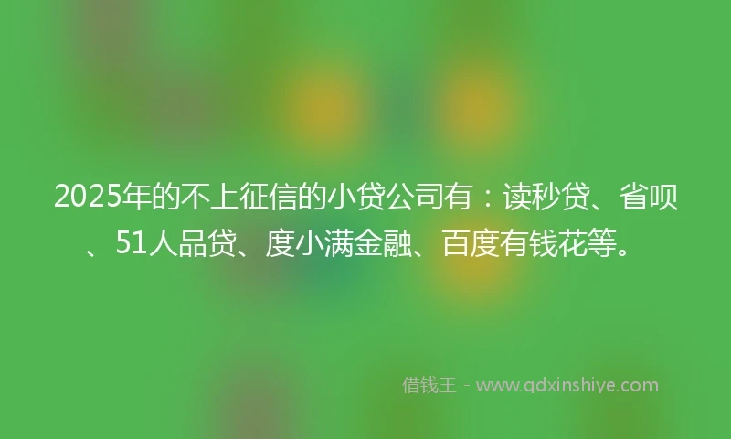 2025年的不上征信的小贷公司有:读秒贷、省呗、51人品贷、度小满金融、百度有钱花等。