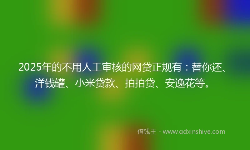 2025年的不用人工审核的网贷正规有：替你还、洋钱罐、小米贷款、拍拍贷、安逸花等。