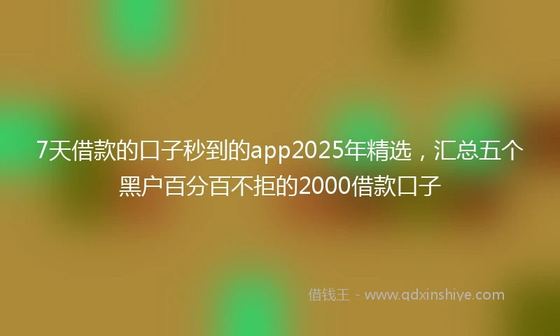 7天借款的口子秒到的app2025年精选，汇总五个黑户百分百不拒的2000借款口子