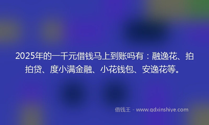 2025年的一千元借钱马上到账吗有：融逸花、拍拍贷、度小满金融、小花钱包、安逸花等。
