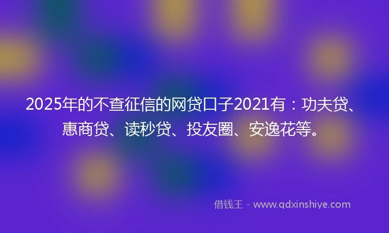 2025年的不查征信的网贷口子2021有：功夫贷、惠商贷、读秒贷、投友圈、安逸花等。