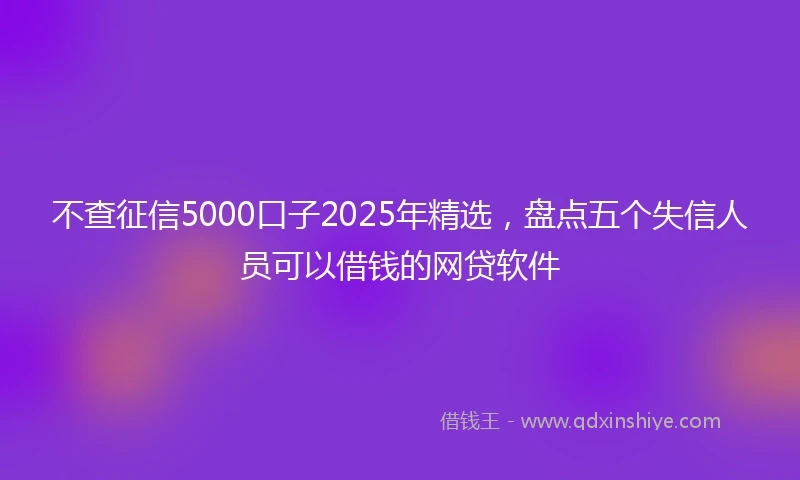 不查征信5000口子2025年精选，盘点五个失信人员可以借钱的网贷软件