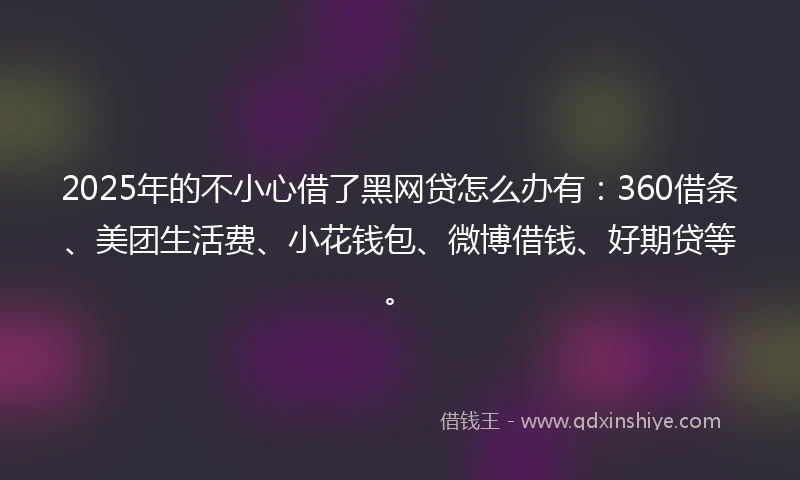 2025年的不小心借了黑网贷怎么办有：360借条、美团生活费、小花钱包、微博借钱、好期贷等。