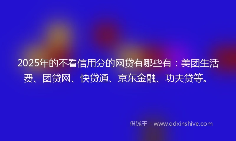2025年的不看信用分的网贷有哪些有：美团生活费、团贷网、快贷通、京东金融、功夫贷等。
