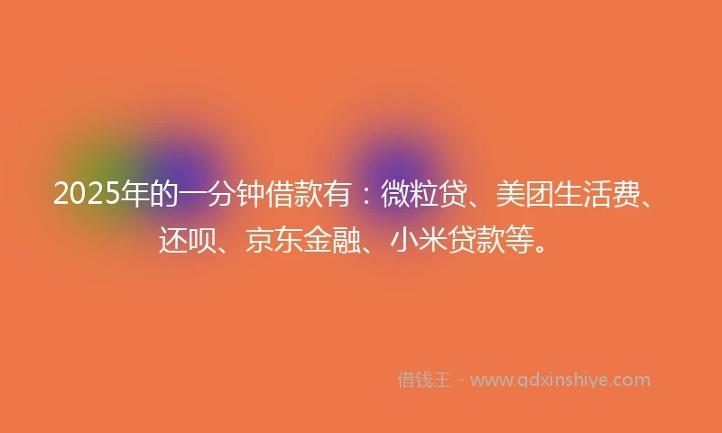 2025年的一分钟借款有：微粒贷、美团生活费、还呗、京东金融、小米贷款等。