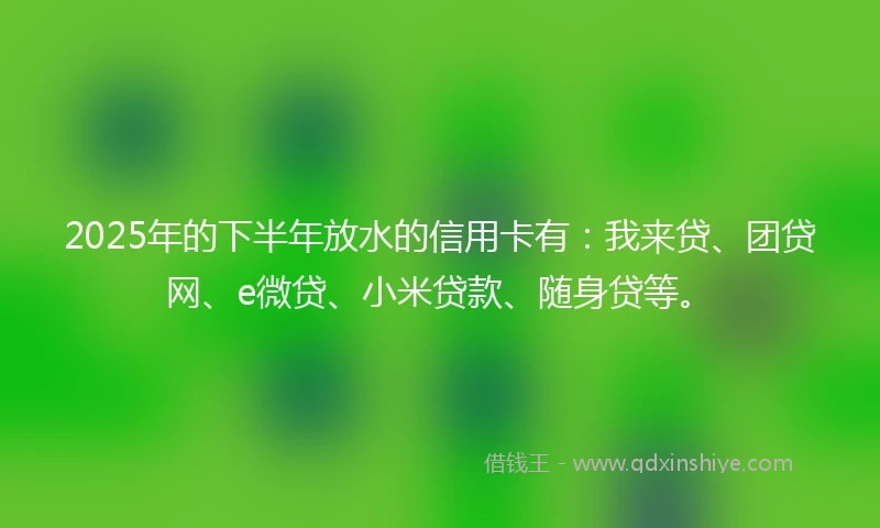 2025年的下半年放水的信用卡有：我来贷、团贷网、e微贷、小米贷款、随身贷等。