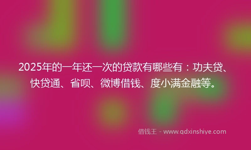 2025年的一年还一次的贷款有哪些有：功夫贷、快贷通、省呗、微博借钱、度小满金融等。
