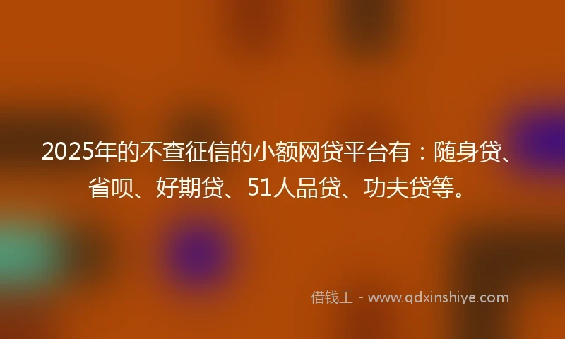 2025年的不查征信的小额网贷平台有：随身贷、省呗、好期贷、51人品贷、功夫贷等。