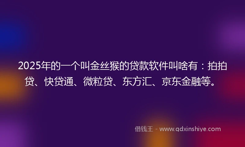 2025年的一个叫金丝猴的贷款软件叫啥有：拍拍贷、快贷通、微粒贷、东方汇、京东金融等。