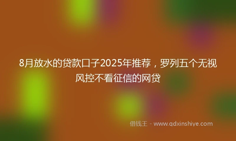 8月放水的贷款口子2025年推荐，罗列五个无视风控不看征信的网贷