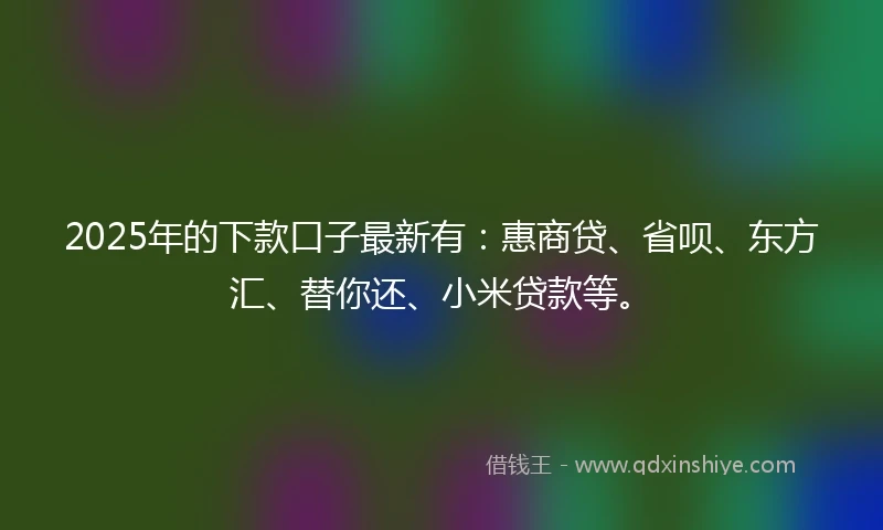 2025年的下款口子最新有：惠商贷、省呗、东方汇、替你还、小米贷款等。