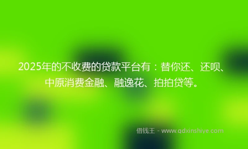 2025年的不收费的贷款平台有：替你还、还呗、中原消费金融、融逸花、拍拍贷等。