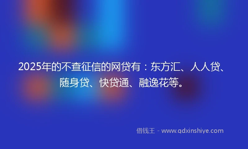 2025年的不查征信的网贷有：东方汇、人人贷、随身贷、快贷通、融逸花等。