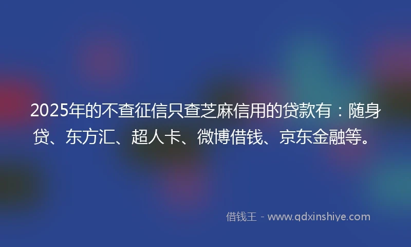 2025年的不查征信只查芝麻信用的贷款有：随身贷、东方汇、超人卡、微博借钱、京东金融等。