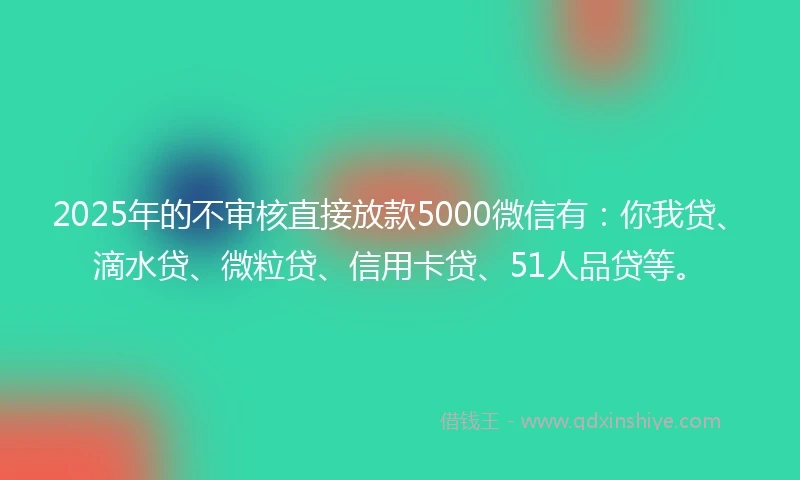 2025年的不审核直接放款5000微信有：你我贷、滴水贷、微粒贷、信用卡贷、51人品贷等。