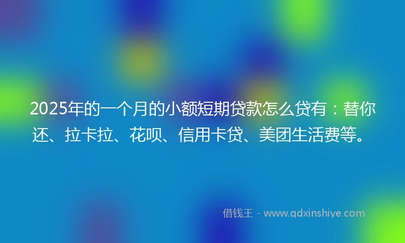 2025年的一个月的小额短期贷款怎么贷有：替你还、拉卡拉、花呗、信用卡贷、美团生活费等。