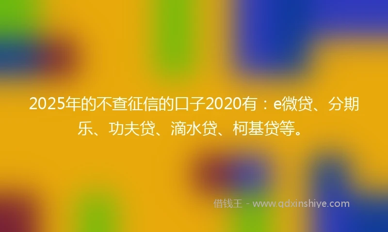 2025年的不查征信的口子2020有：e微贷、分期乐、功夫贷、滴水贷、柯基贷等。