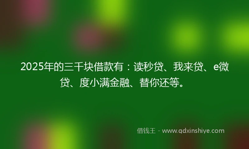 2025年的三千块借款有：读秒贷、我来贷、e微贷、度小满金融、替你还等。