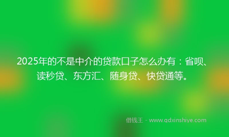 2025年的不是中介的贷款口子怎么办有：省呗、读秒贷、东方汇、随身贷、快贷通等。