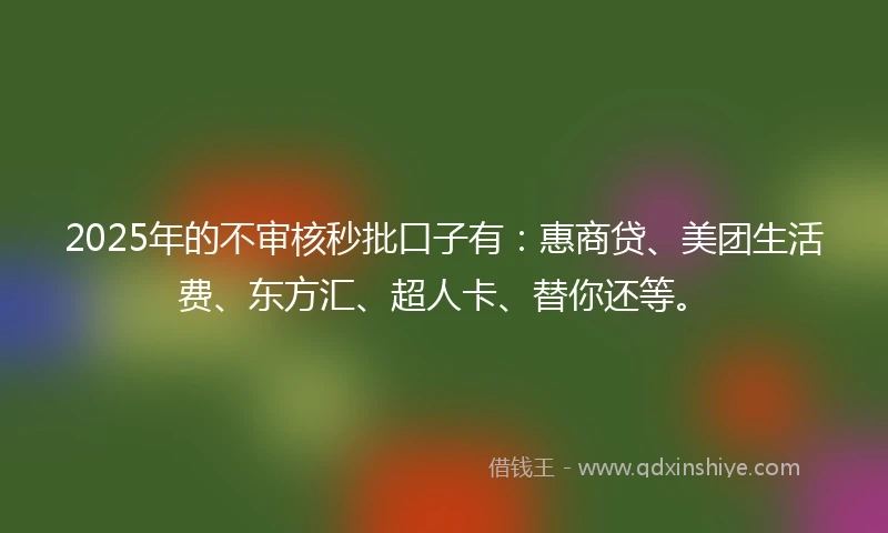 2025年的不审核秒批口子有：惠商贷、美团生活费、东方汇、超人卡、替你还等。