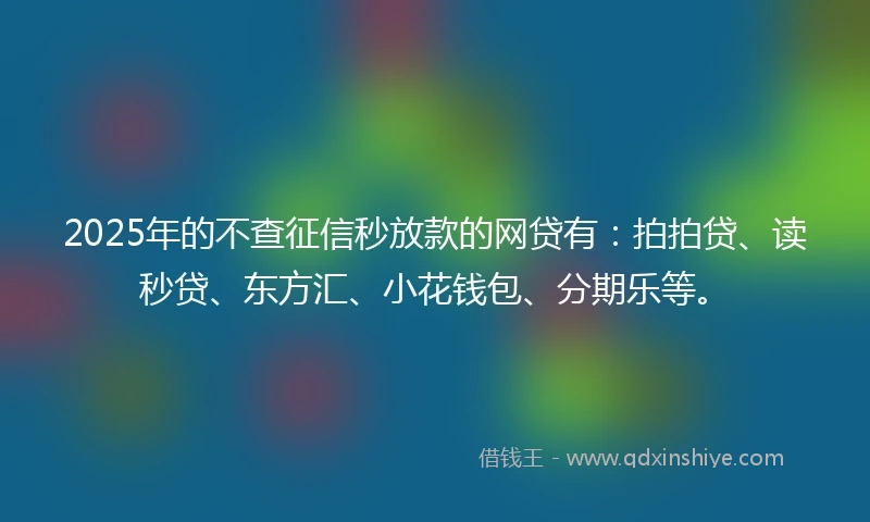 2025年的不查征信秒放款的网贷有：拍拍贷、读秒贷、东方汇、小花钱包、分期乐等。